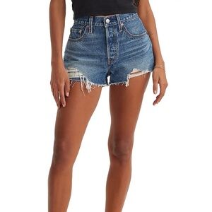 Levi's Blue Distressed Jean Shorts High-Waisted